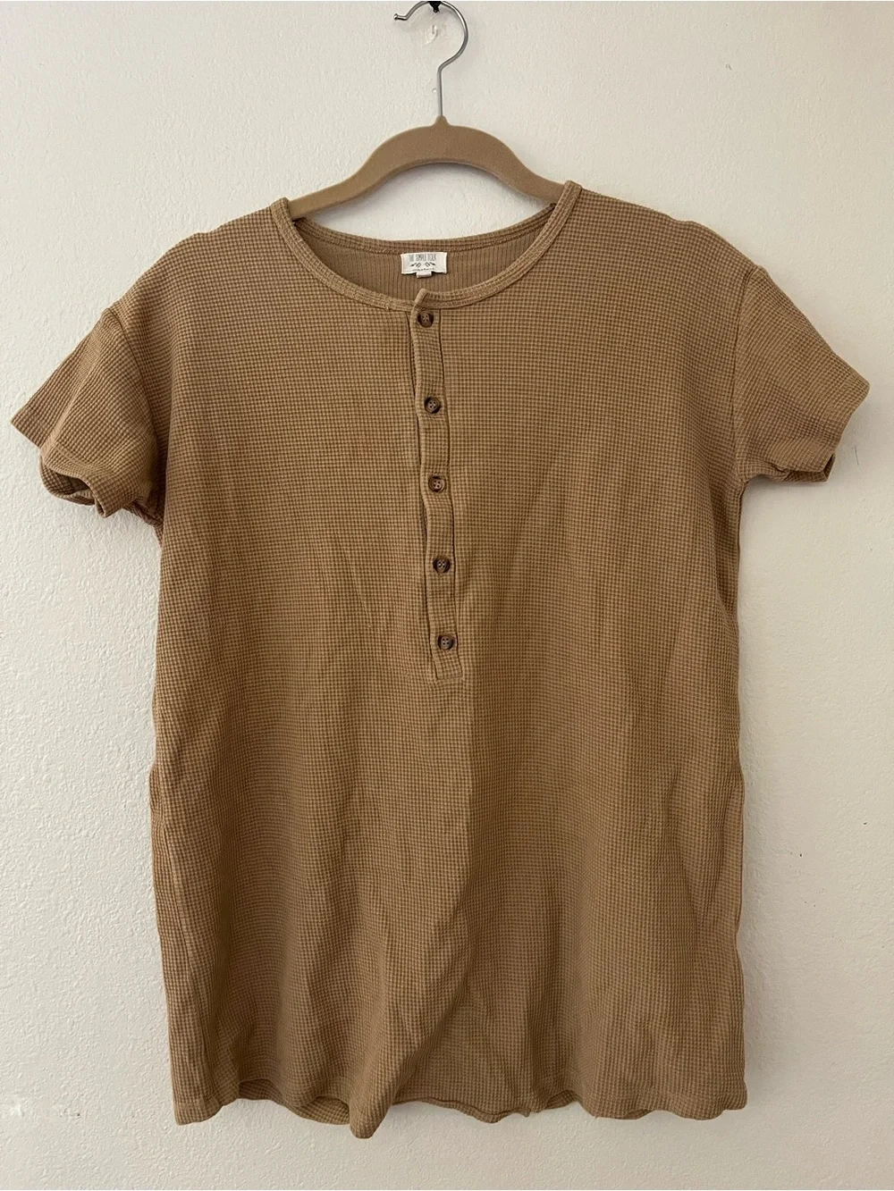 Kids Tan Waffle Henley One-Piece Bodysuit